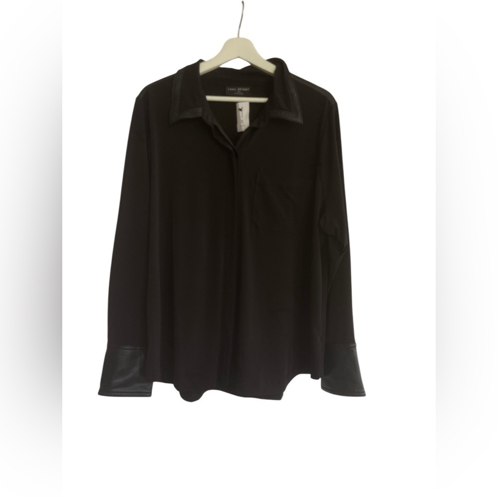 Lane Bryant Black Casual leather Button Down Shirt Size 18/20 NEW